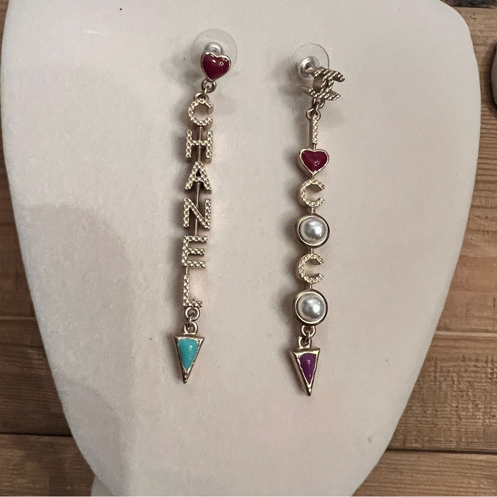 Chanel Gold Earrings with Red, Turquoise, and Purple Accents